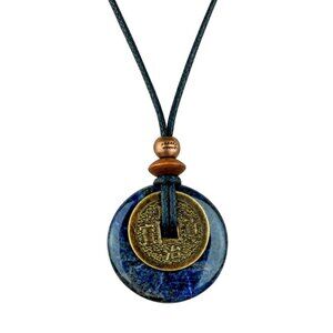 Blue Sodalite and Lucky Coin Pendant Necklace